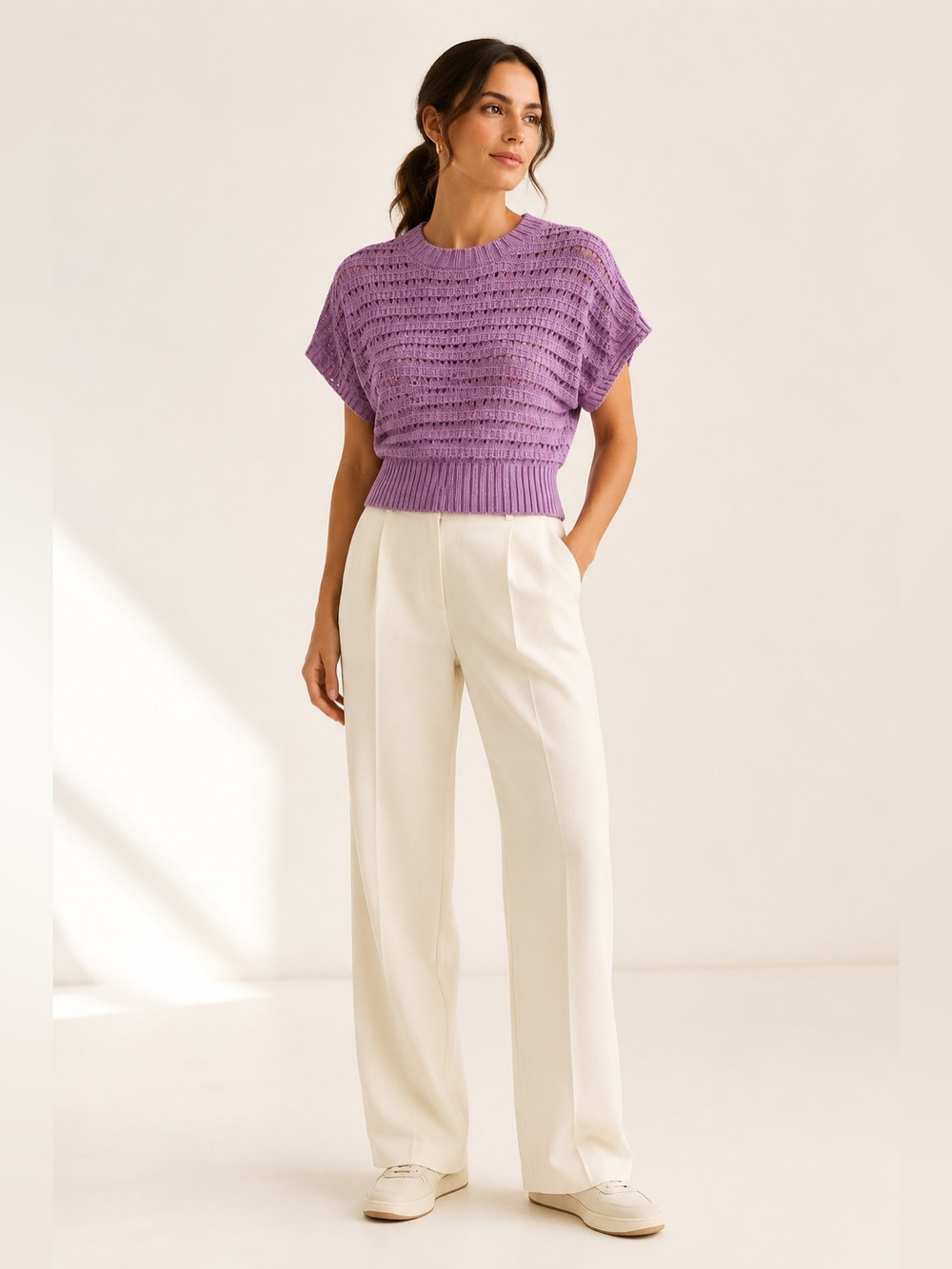 🌺 Varley Lavender Open Knit Oversized Boxy Sweater